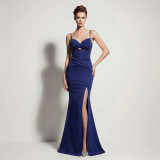 Women Evening Dress Lace-Up High Slit Mermaid Maxi Formal Gown