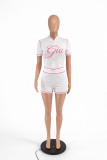 Women Two Piece Set Letter Print Short Sleeve Top Shorts Casual Outfit