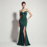 Women Evening Dress Lace-Up High Slit Mermaid Maxi Formal Gown