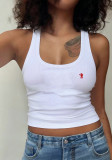 Women Fashion Printed Ribbed Tank Top Casual Slim Fit Sleeveless Top