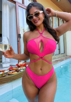 Women One Piece Swimsuit Halter Neck Solid Bikini Sexy Beachwear Women One Piece Swimsuit Halter Neck Solid Bikini Sexy Beachwear