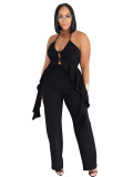 Women Fashion Two Piece Set Halter Neck Irregular Top Pants Set Sexy Outfit