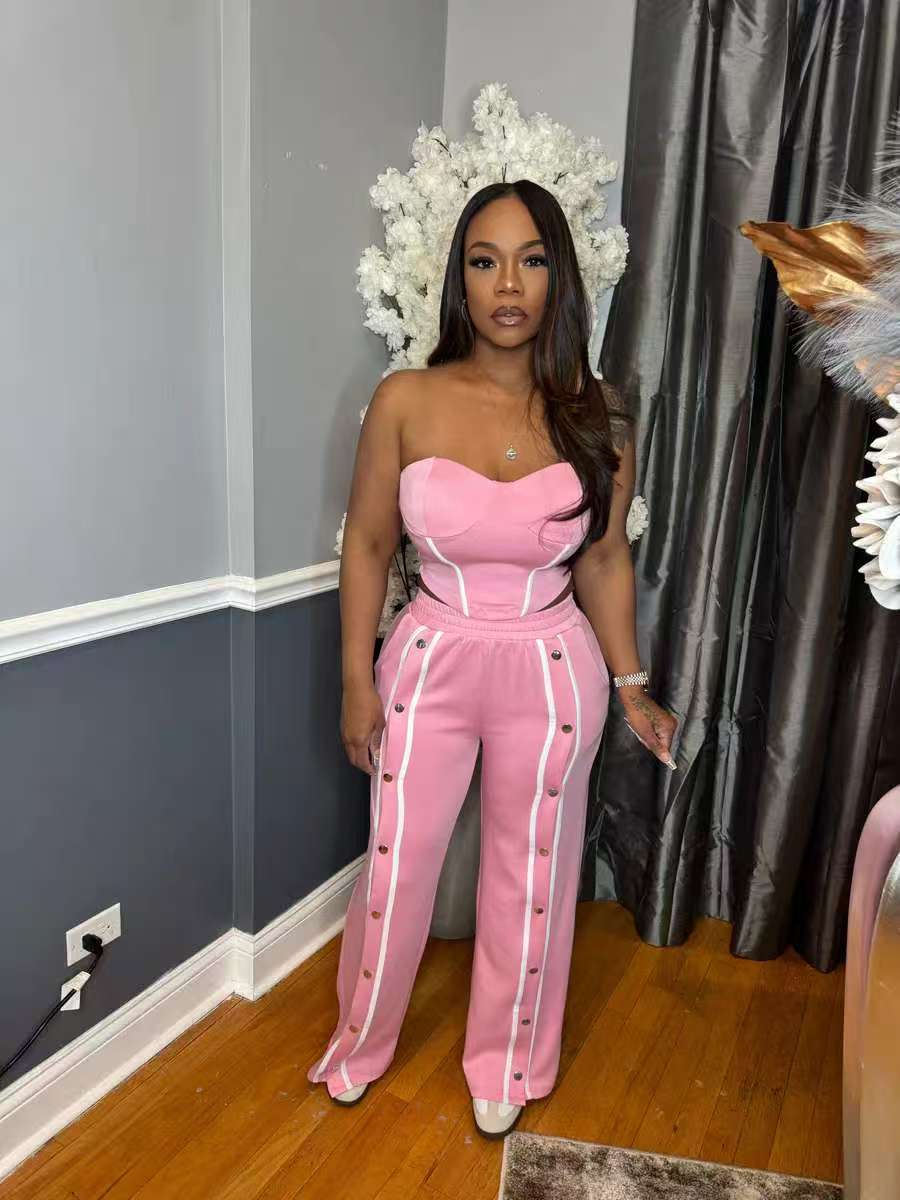 Button Straight Wide-Leg Pants for Spring Streetwear