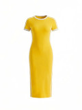Women Sporty Dress Slim Fit Short Sleeve Casual Long Dress