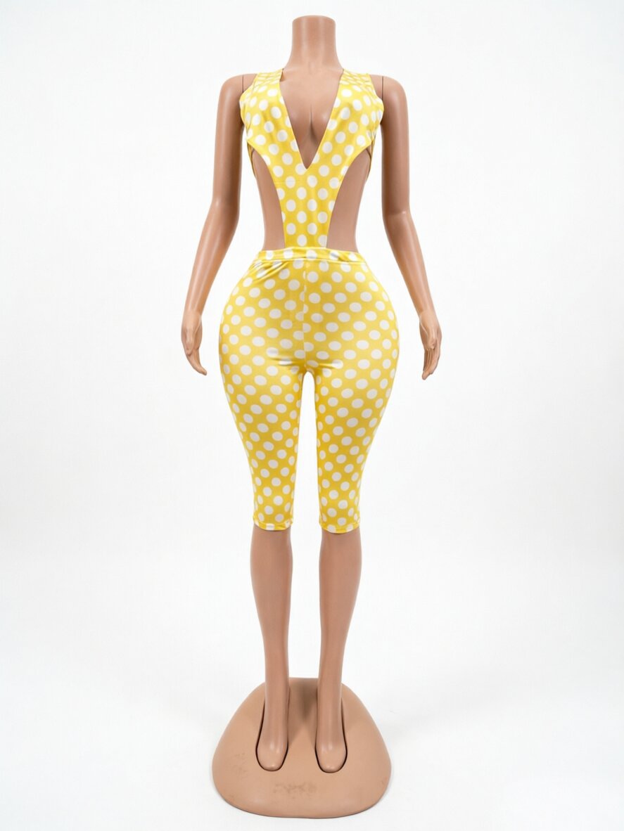 Polka Dot Sleeveless Lace-Up Two-Piece Set for Summer