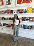 Women Denim Pants Dirty Wash Straight Streetwear Jeans