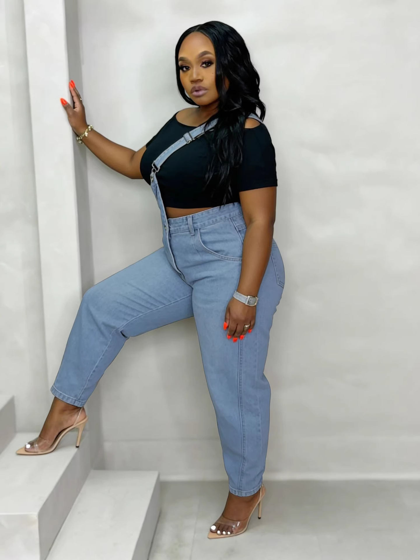 Asymmetrical Strap Straight Denim Jeans for Streetwear