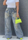 Women Denim Pants Ripped Washed Straight Jeans