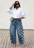 Women Denim Pants Star Print Streetwear Jeans
