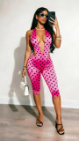 Women Summer Sleeveless Polka Dot Set Slim Fit Lace-Up Two Piece Outfit