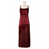 Women Evening Dress Satin Chiffon Patchwork Strap Maxi Dress
