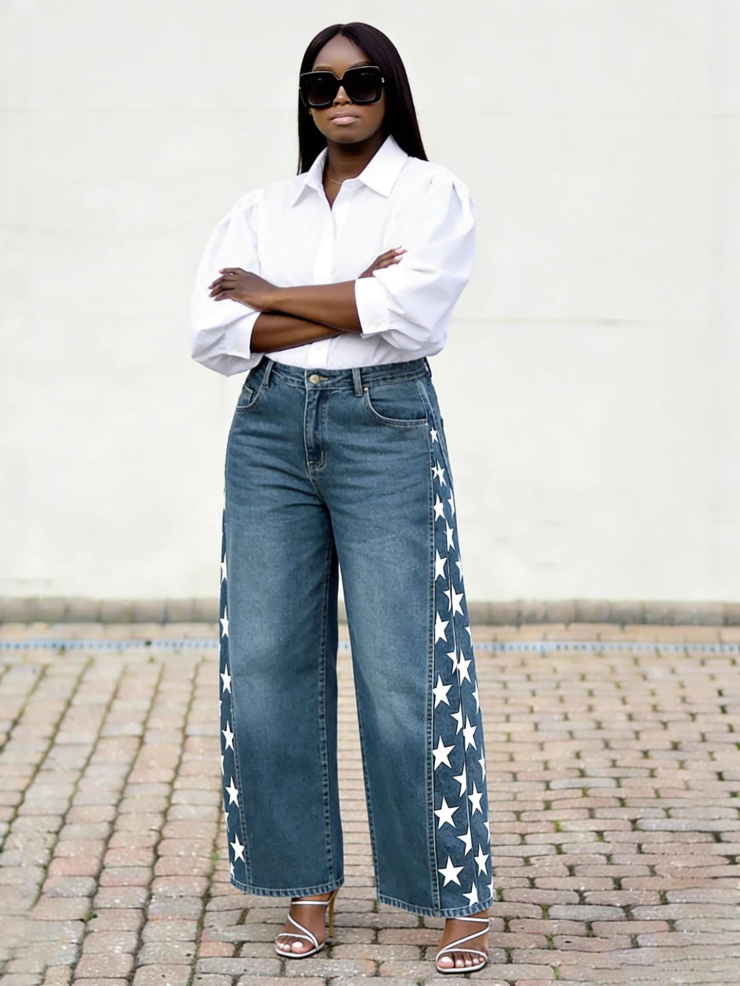 Star Print Denim Jeans for Casual Streetwear