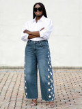 Women Denim Pants Star Print Streetwear Jeans
