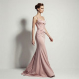 Women Evening Dress Lace-Up High Slit Mermaid Maxi Formal Gown