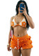 Women Summer Beach Crochet Set Ruffle Lace-Up Crop Top Shorts Casual Vacation Set