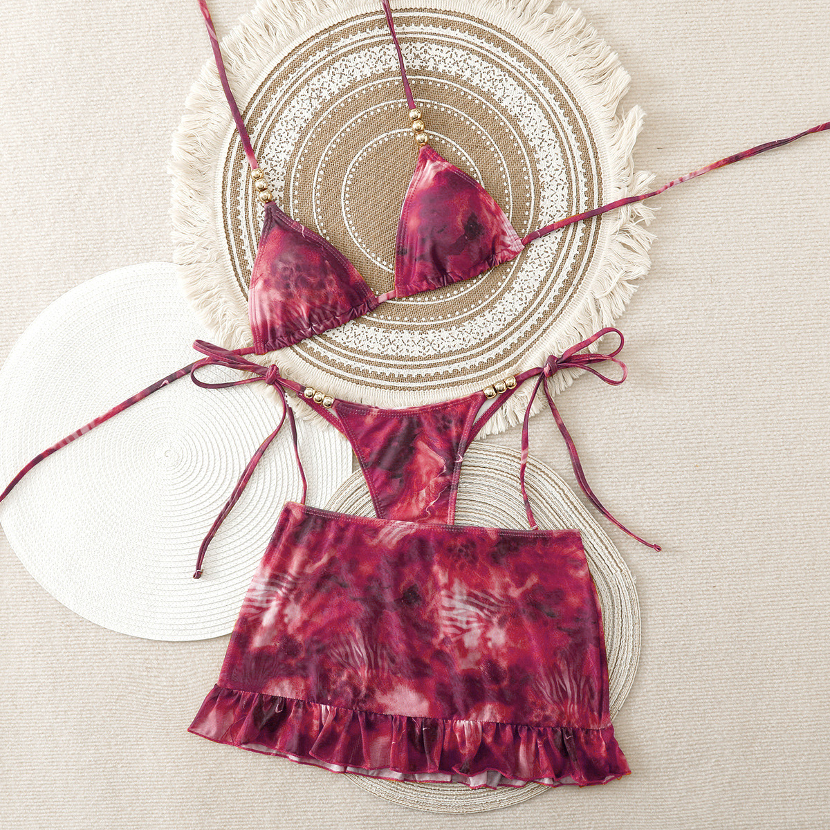 Printed Three-Piece Bikini Swimsuit Set for Summer