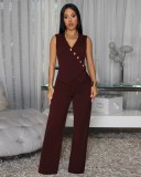 Women Jumpsuit Sleeveless Wide Leg Casual Elegant Romper