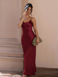 Women Evening Dress Satin Chiffon Patchwork Strap Maxi Dress