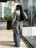 Women Denim Pants Leopard Print Street Jeans