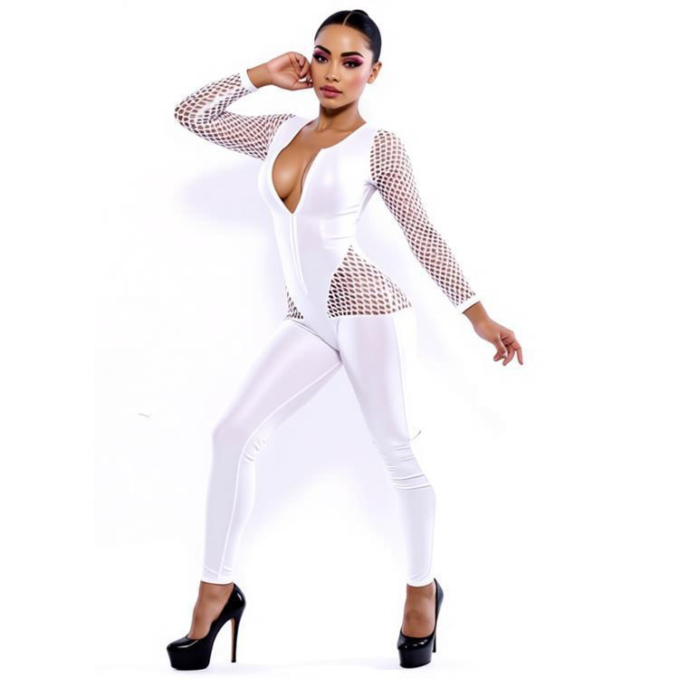 Fishnet Ripped Bodycon Jumpsuit for Club Wear