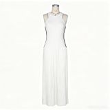 Women Maxi Dress Striped Sleeveless Pleated Slim Waist Long Dress
