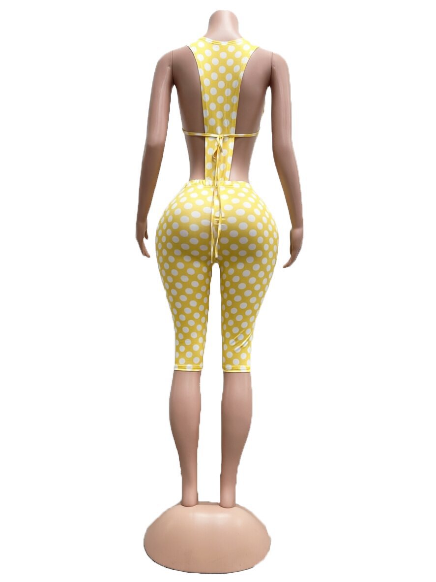 Polka Dot Sleeveless Lace-Up Two-Piece Set for Summer
