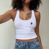 Women Fashion Printed Ribbed Tank Top Casual Slim Fit Sleeveless Top