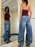Women Denim Pants Ripped Patch Street Jeans