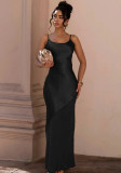 Women Evening Dress Satin Chiffon Patchwork Strap Maxi Dress