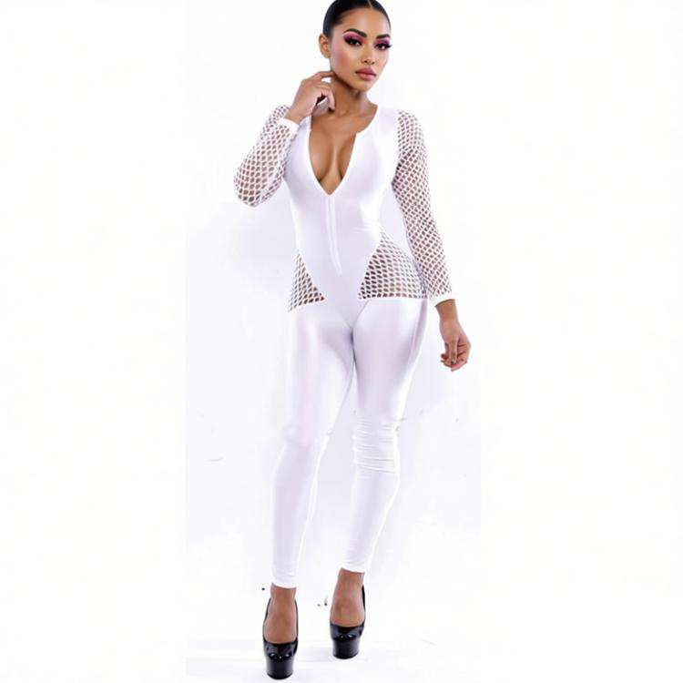 Fishnet Ripped Bodycon Jumpsuit for Club Wear