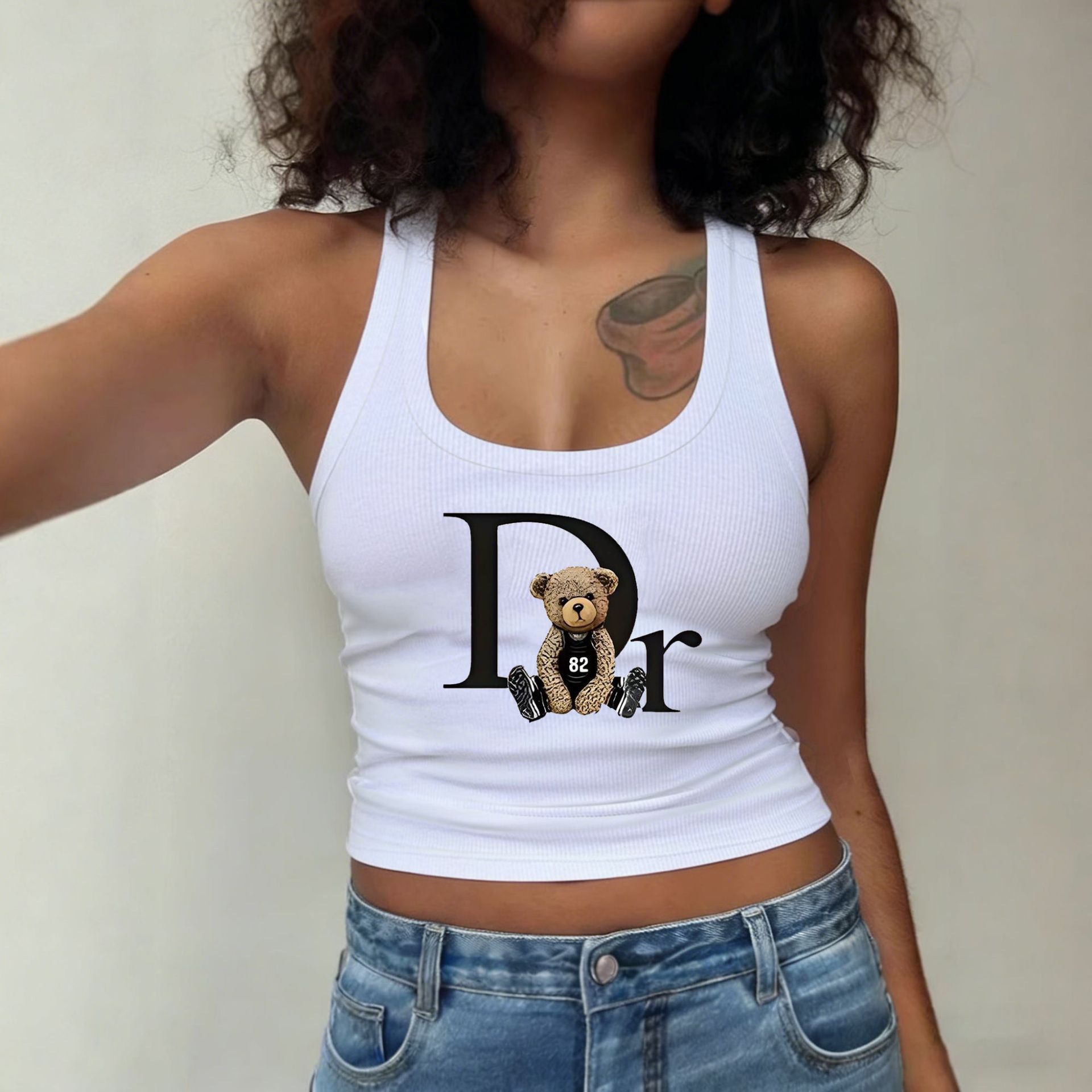 Printed Ribbed Tank Top for Casual Summer Wear