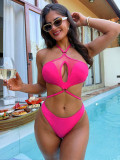 Women One Piece Swimsuit Halter Neck Solid Bikini Sexy Beachwear