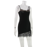 Women Mini Dress Lace Patchwork Strap Sexy Short Dress