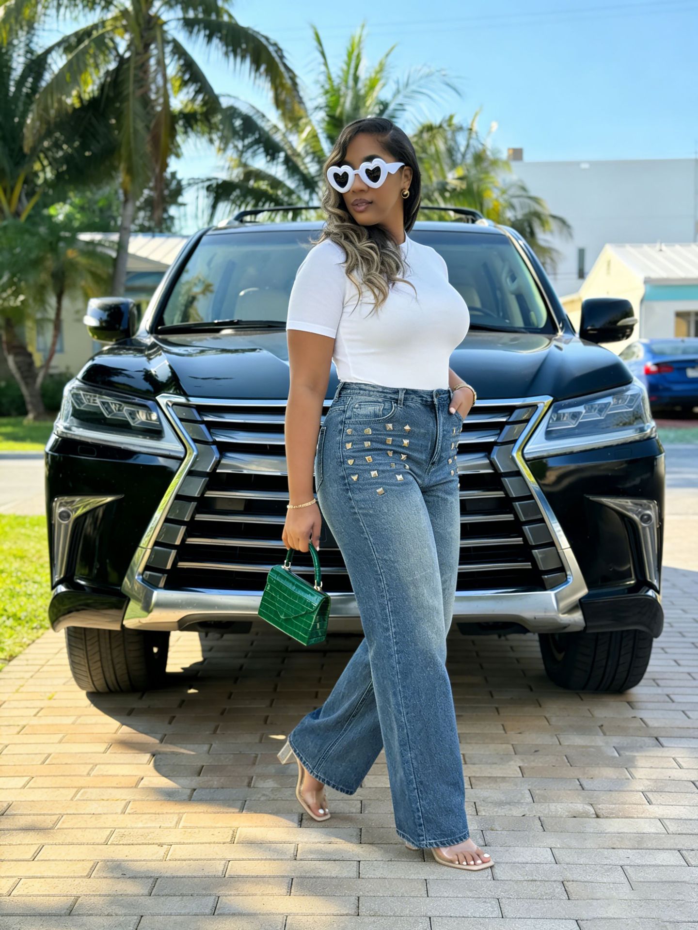 Studded Straight Denim Jeans for Casual Streetwear