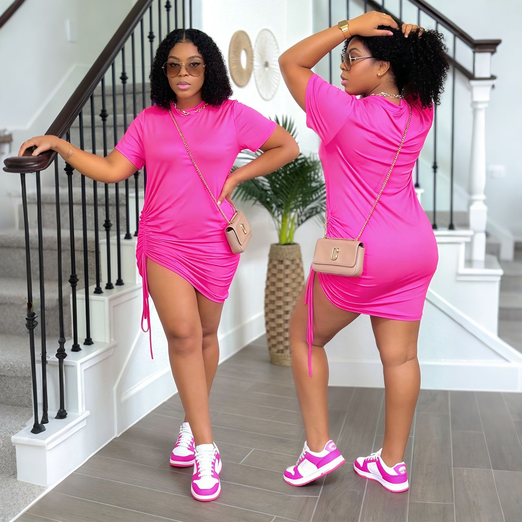 Slim Fit Drawstring T-Shirt Dress for Casual Streetwear