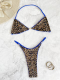Women Sexy Bikini Leopard Print Lace-Up Low Back Swimsuit Two Piece Swimwear