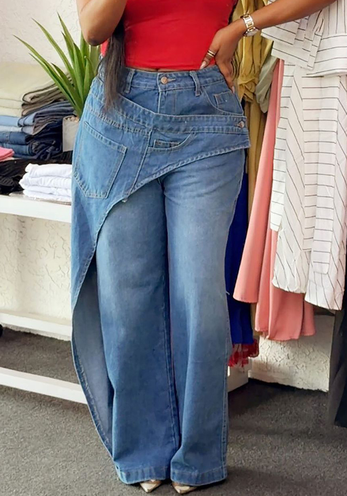 Asymmetrical Deconstructed Denim Jeans for Streetwear