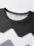 Women Two Piece Set Striped Print Round Neck T-shirt Shorts Outfit