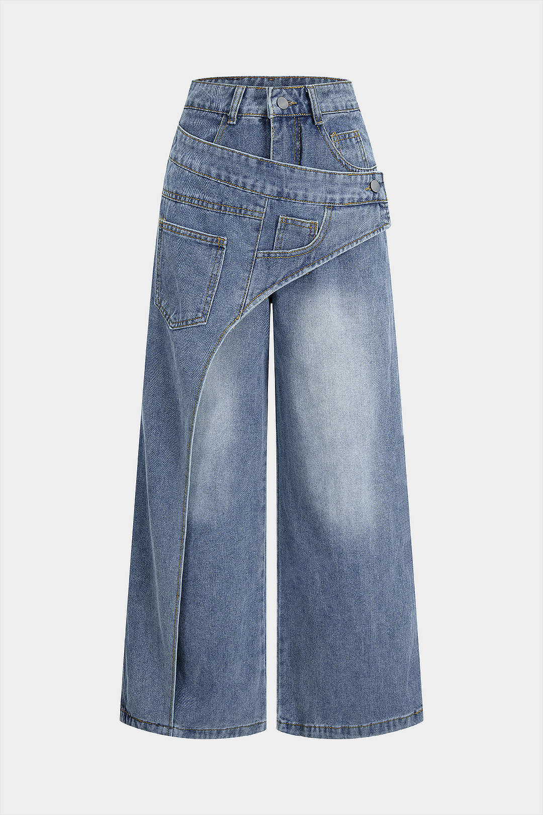 Asymmetrical Deconstructed Denim Jeans for Streetwear