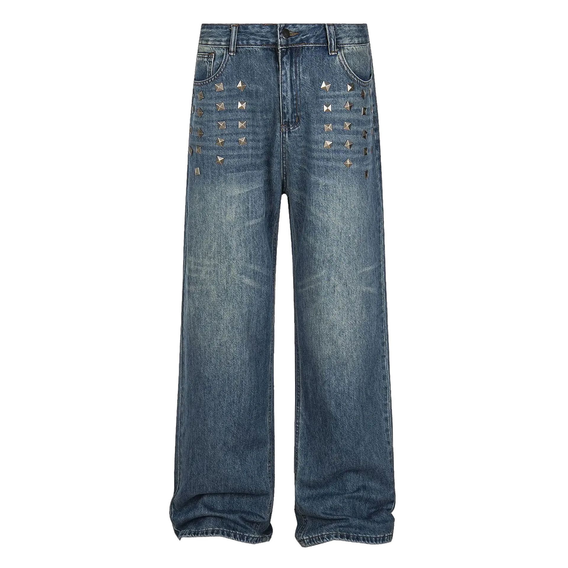 Studded Straight Denim Jeans for Casual Streetwear