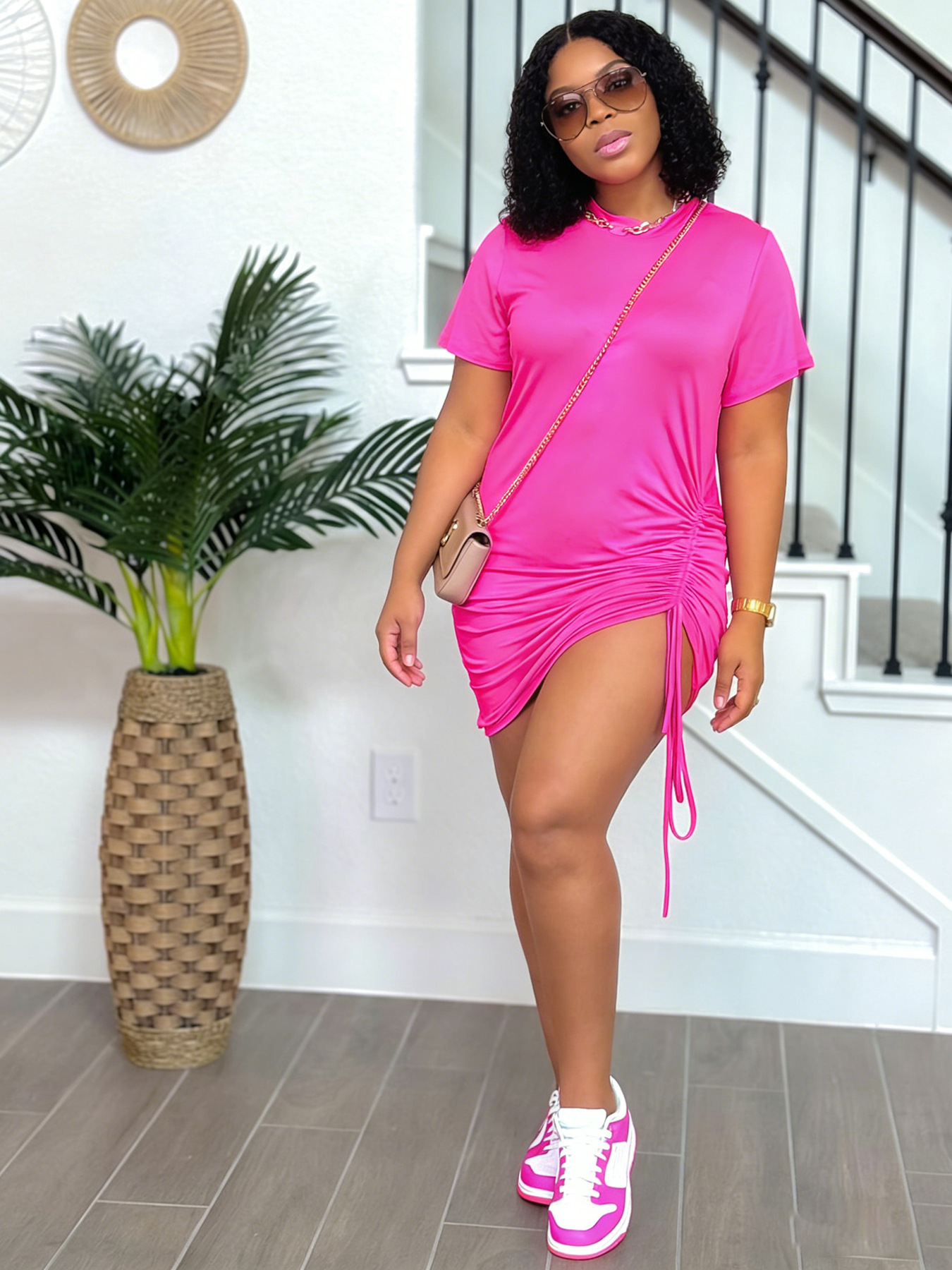 Slim Fit Drawstring T-Shirt Dress for Casual Streetwear
