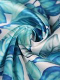 Women Maxi Dress Abstract Print Mesh Patchwork Stand Collar Gown