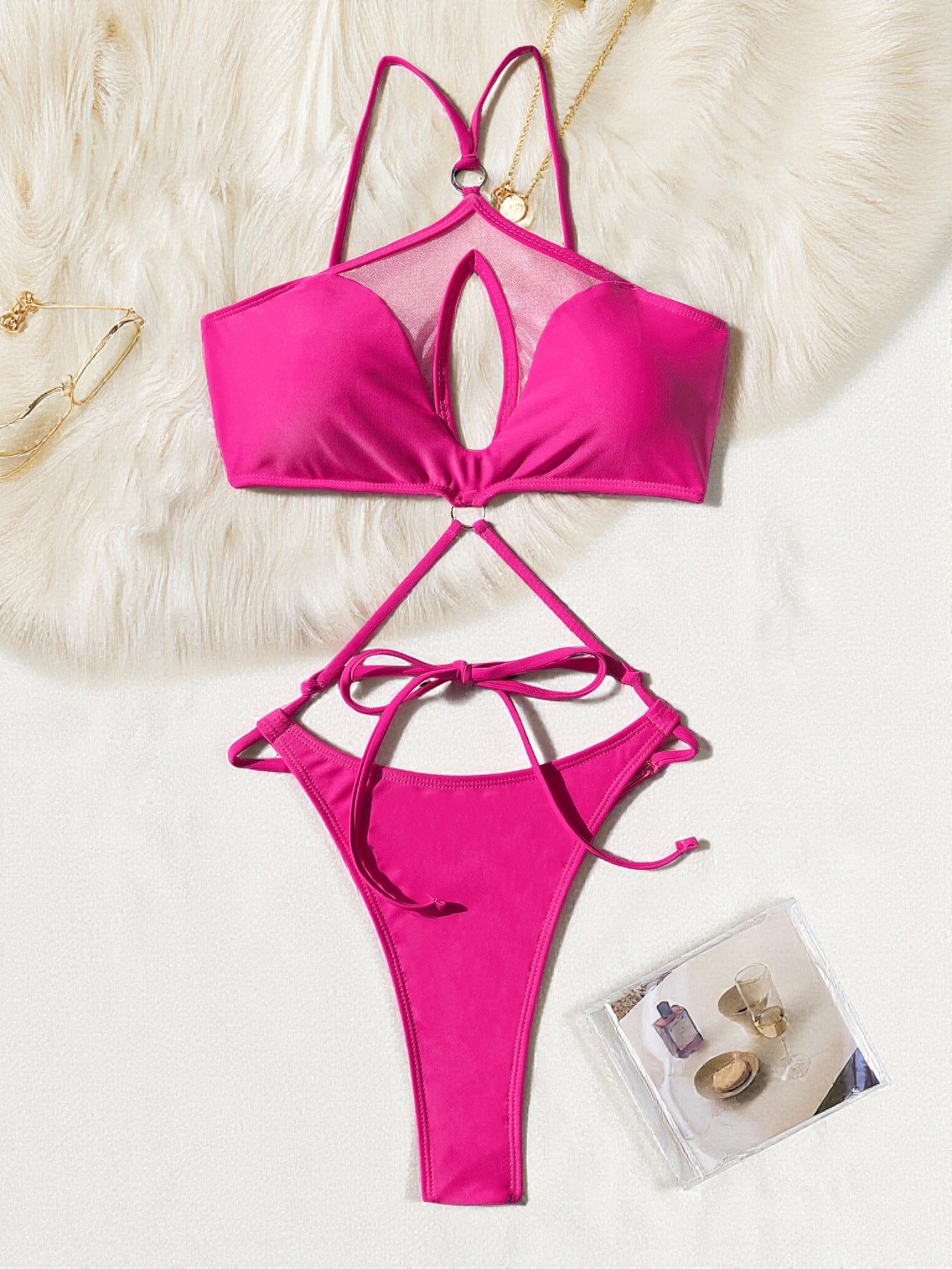 Solid Halter Neck One-Piece Swimsuit for Beach Holidays