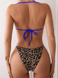 Women Sexy Bikini Leopard Print Lace-Up Low Back Swimsuit Two Piece Swimwear