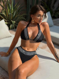 Women Bikini Solid Color Halter Neck Lace-Up Swimsuit Sexy Beachwear