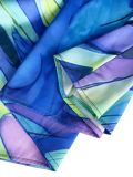 Women Maxi Dress Abstract Print Mesh Patchwork Stand Collar Gown