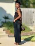 Women Denim Pants Leopard Double Waist Streetwear Jeans