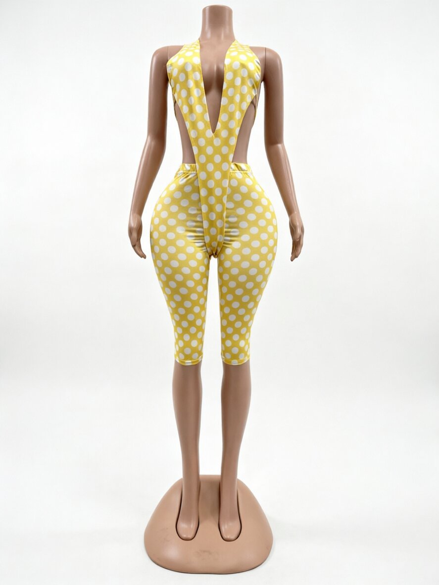 Polka Dot Sleeveless Lace-Up Two-Piece Set for Summer