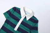 Women Spring Vintage Set Striped Turndown Collar Crop Top Shorts Outfit
