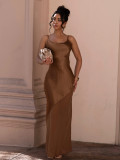 Women Evening Dress Satin Chiffon Patchwork Strap Maxi Dress